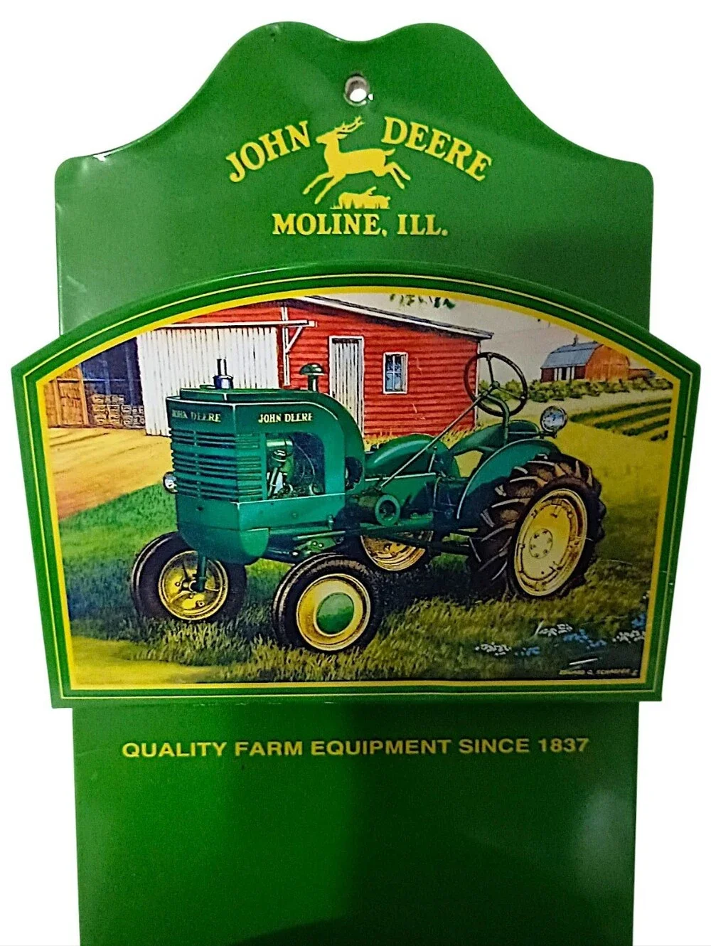 Vtg John Deere Tractor Mail Holder Key Rack Metal 3 Hooks Farmhouse Wall Decor